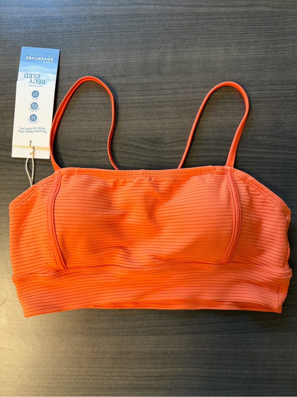 Ribbed Bright Orange Bikini Top with Slim Straps